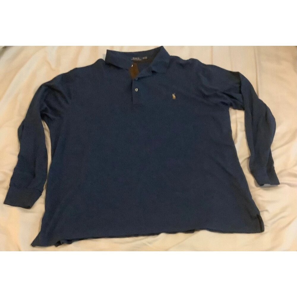 Polo Ralph Lauren Men's Navy 2XLT Long Sleeve Cotton Polo Shirt